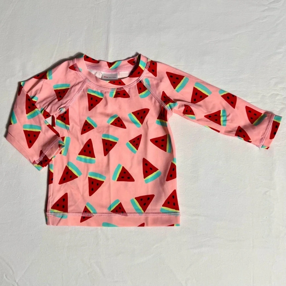 New Hanna Andersson Sunblock Rash Guard Girls 6-12M 70 cm Watermelons Swim Shirt